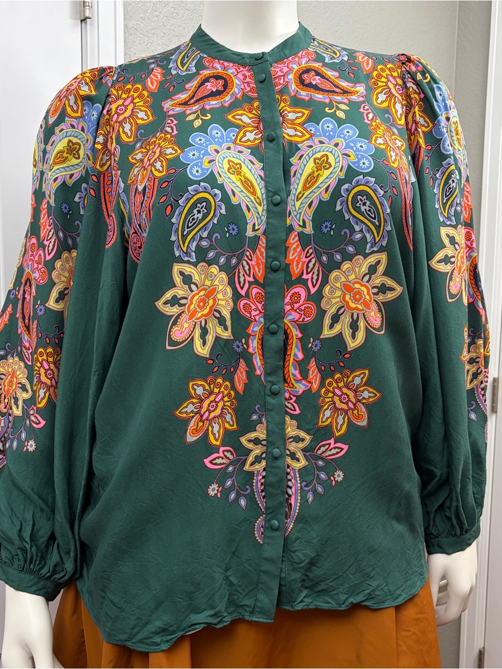 Boden Green Paisley Floral Button-Front Blouse - Size 20